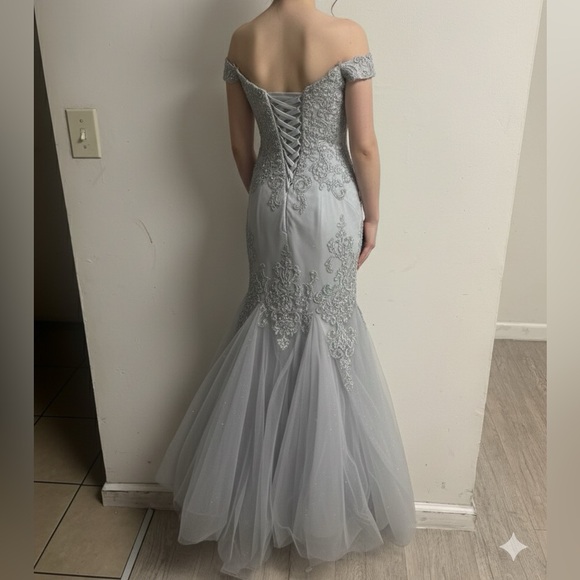 Ina Off-Shoulder Silver Prom Dress - Picture 2 of 5